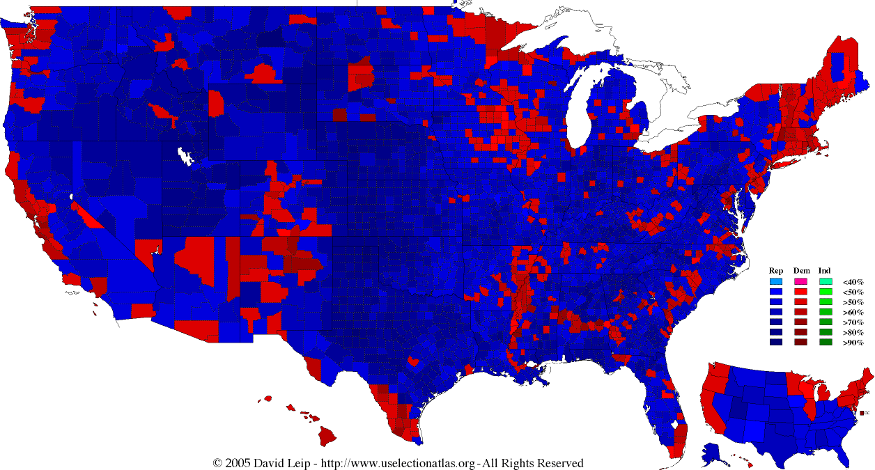 2004 Election Results Map by County