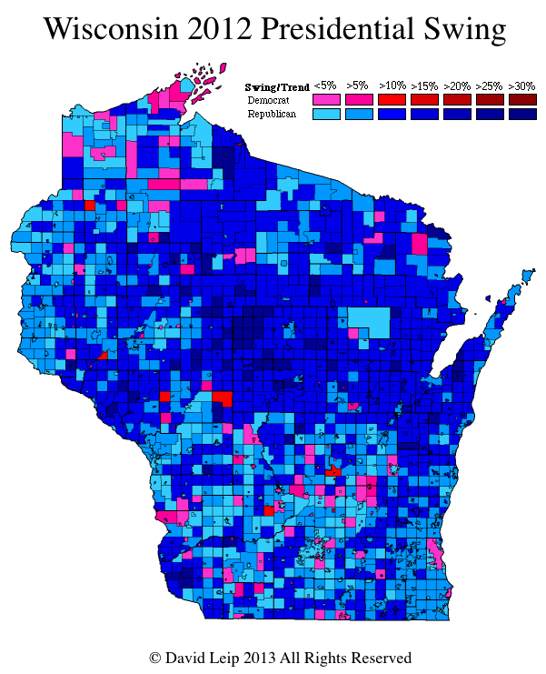 Wisconsin 2012 Presidential Swing Map by City and Town